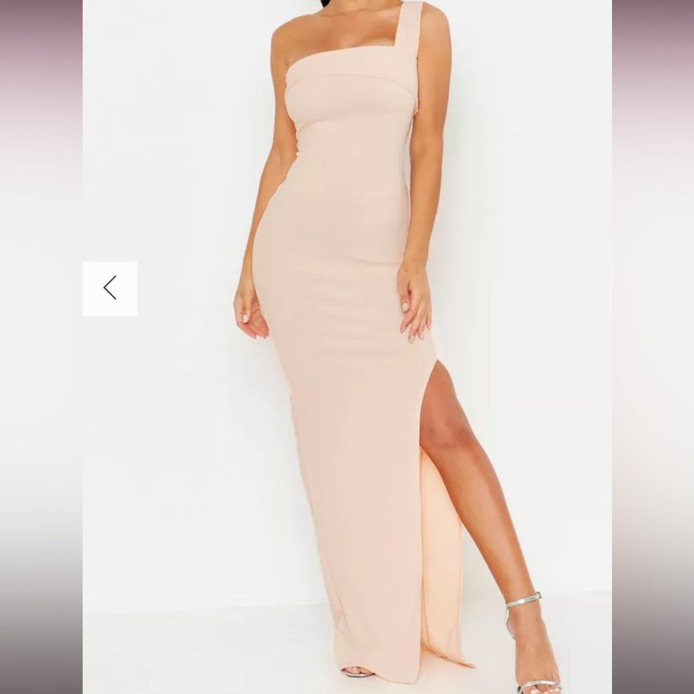 One shoulder boohoo maxi dress blush